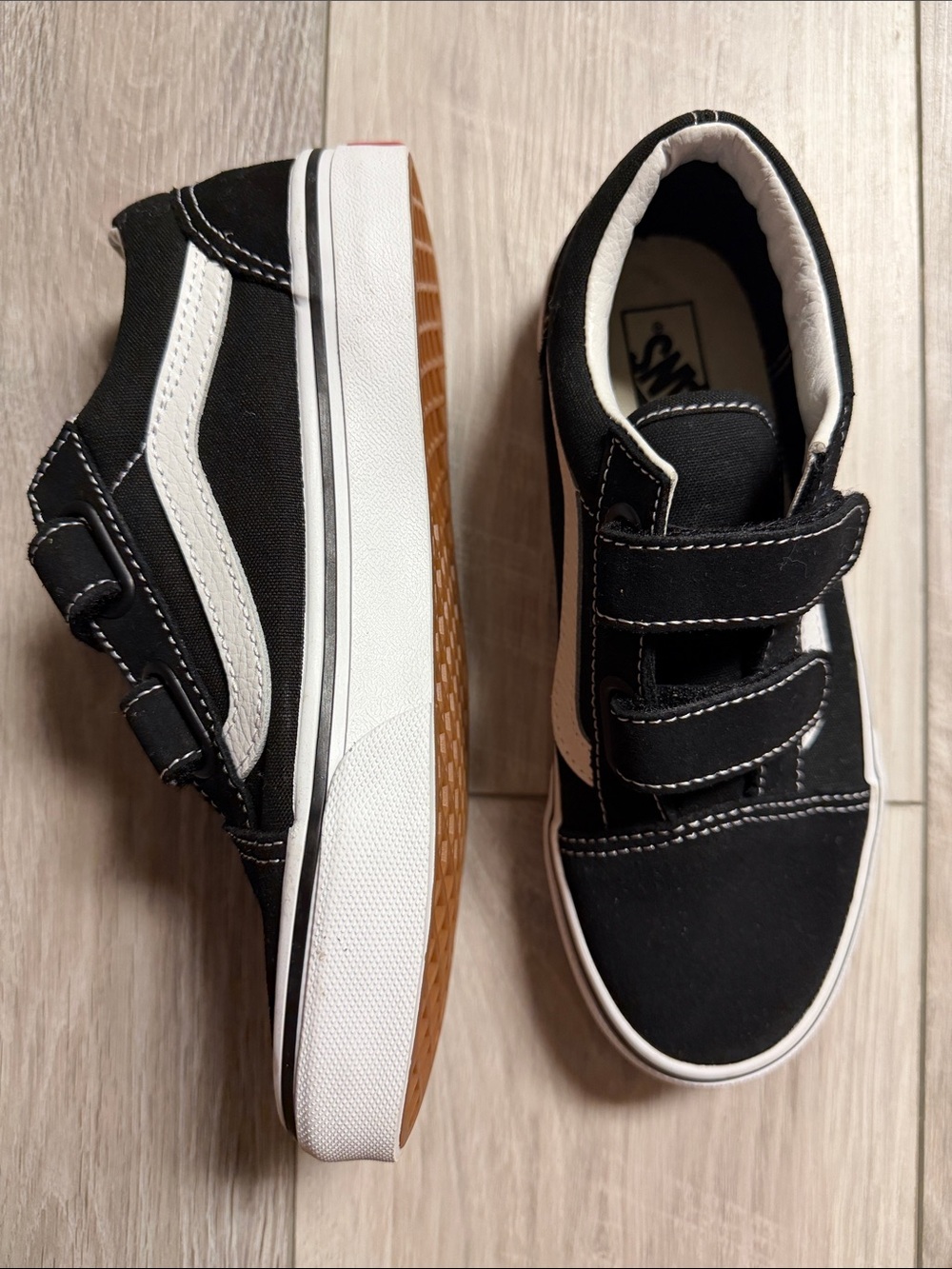 Vans Kids Black and White Velcro Skate Sneakers